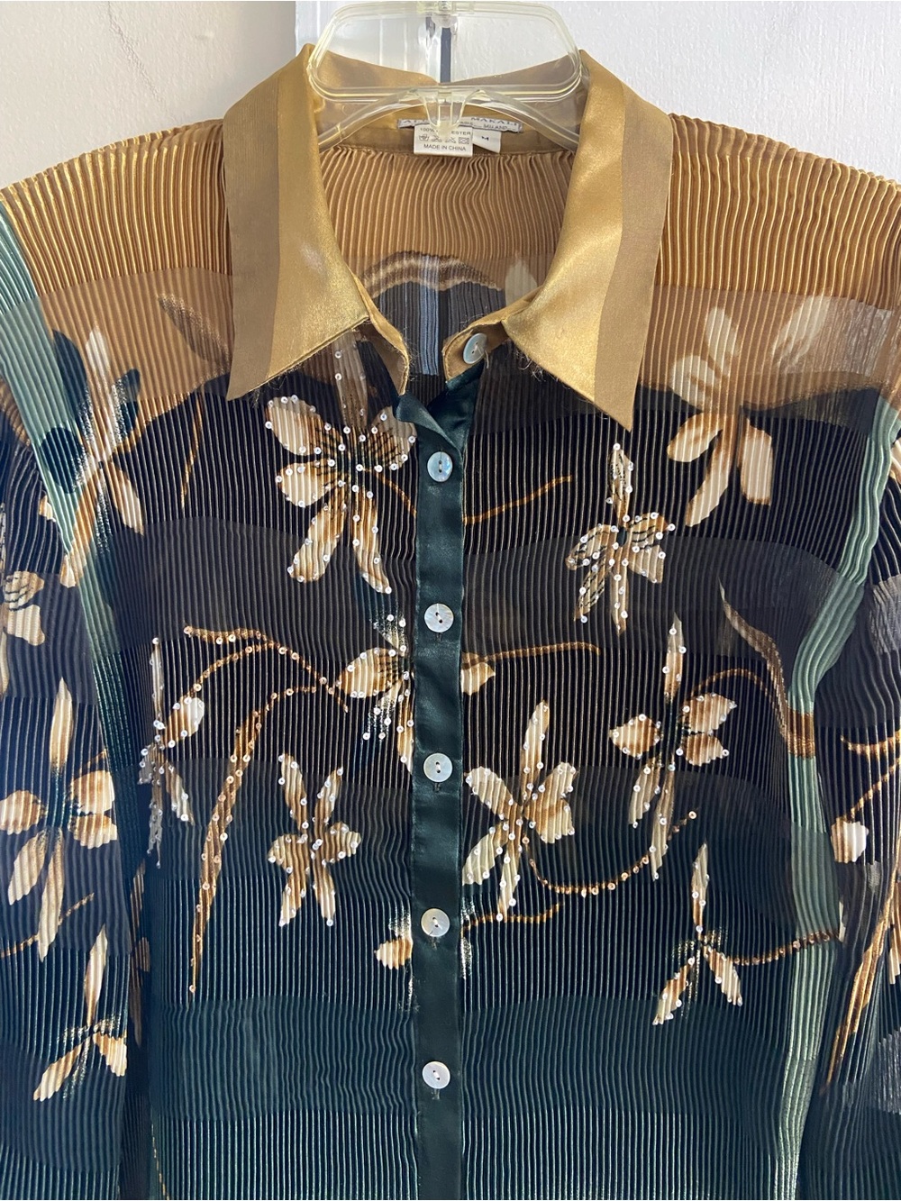 Alberto Makali Sheer Plisse Floral Blouse Medium - Picture 3 of 7